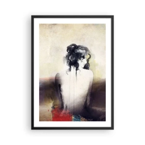 Plakat i sort ramme - Et kunstnerisk portræt af en kvinde bagfra i dæmpede farver. - 50x70cm - Glatte linjer, ovale former - Moderne vægdekoration til stue og soveværelse ARTTOR