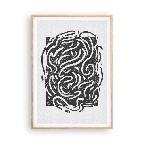 Plakat i ramme af lyst egetræ - Abstraktion: en dans af glæde - 70x100 cm