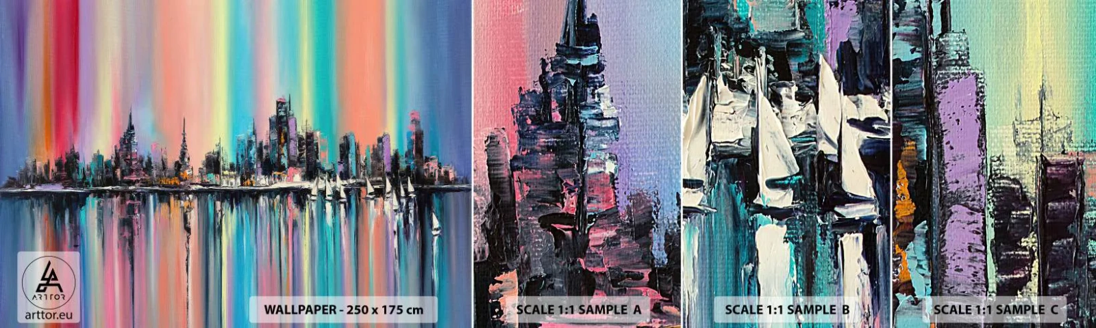 Prøve Fototapet Selvklæbende Deluxe Sticker - Skinne nattens lys - By, Arkitektur, flod - 100x30 cm