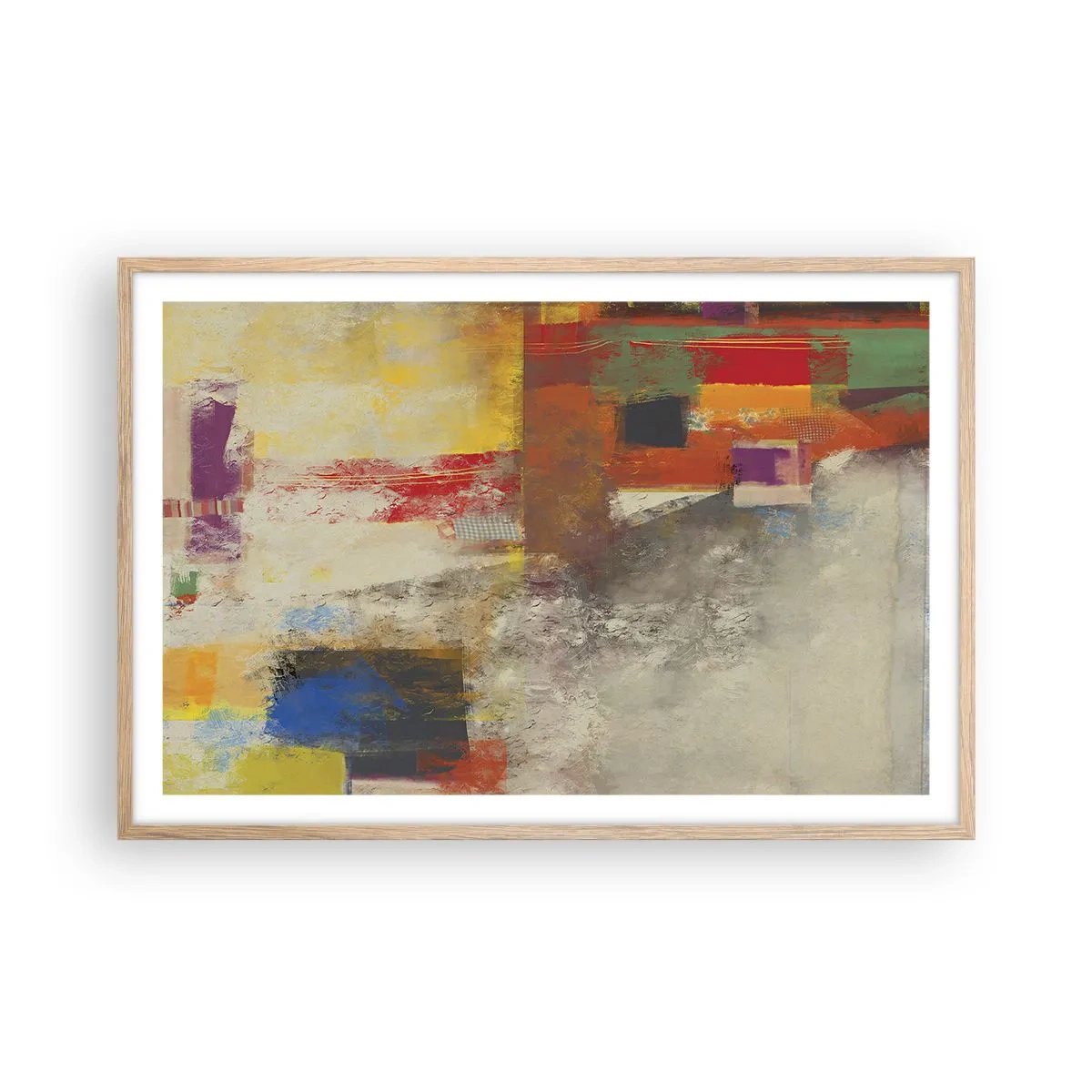 Plakat i ramme af lyst egetræ - Geometri af farver - 91x61 cm
