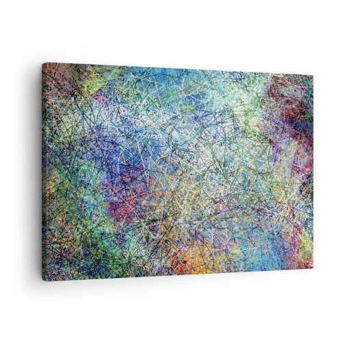 Lærredstryk - Billede på lærred - Abstrakt komposition med flerfarvede linjer og teksturer - 70x50cm - Så enkelt er det ikke - Moderne vægdekoration til stue og soveværelse ARTTOR