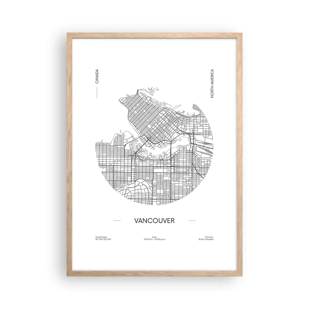 Plakat i ramme af lyst egetræ - Anatomi af Vacouver - 50x70 cm