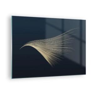 Billede på glas - En gylden linje, der ligner en vinge, på en marineblå baggrund - 70x50cm - Som en engels hår - Moderne vægdekoration til stue og soveværelse ARTTOR