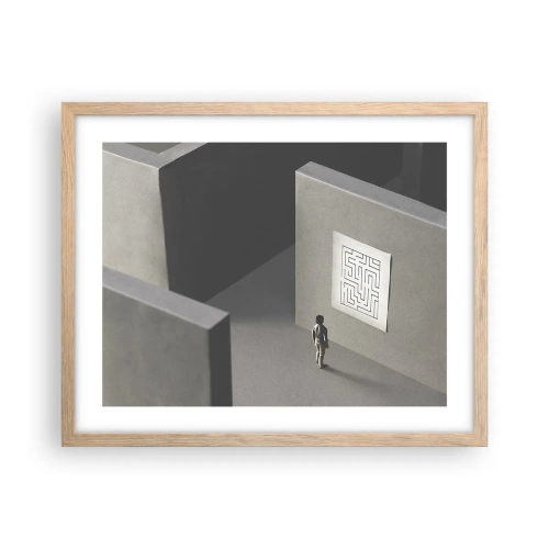 Plakat i ramme af lyst egetræ - Men hvor er jeg? - 50x40 cm