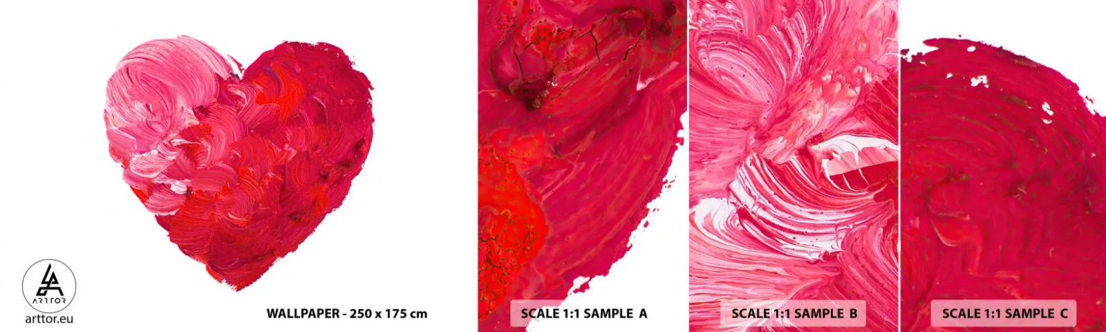 Prøve Fototapet Selvklæbende Deluxe Sticker - All you need is love - Abstraktion, Rødt Hjerte, Symbol på kærlighed - 100x30 cm