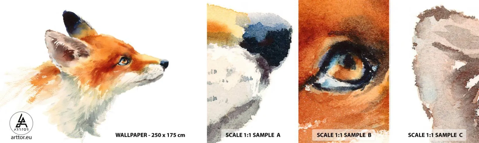 Prøve Fototapet Selvklæbende Deluxe Sticker - Man kan aldrig være for forsigtig - Dyr, Ræv, Abstraktion - 100x30 cm