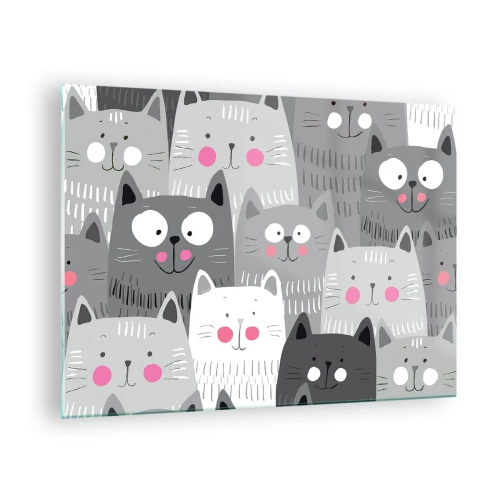 Billede på glas - Sjove katte i grå farver på en hvid baggrund - 70x50cm - Kattens verden - Moderne vægdekoration til stue og soveværelse ARTTOR