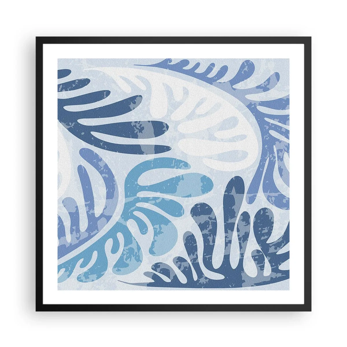 Plakat i sort ramme - Blå bregner - 60x60 cm