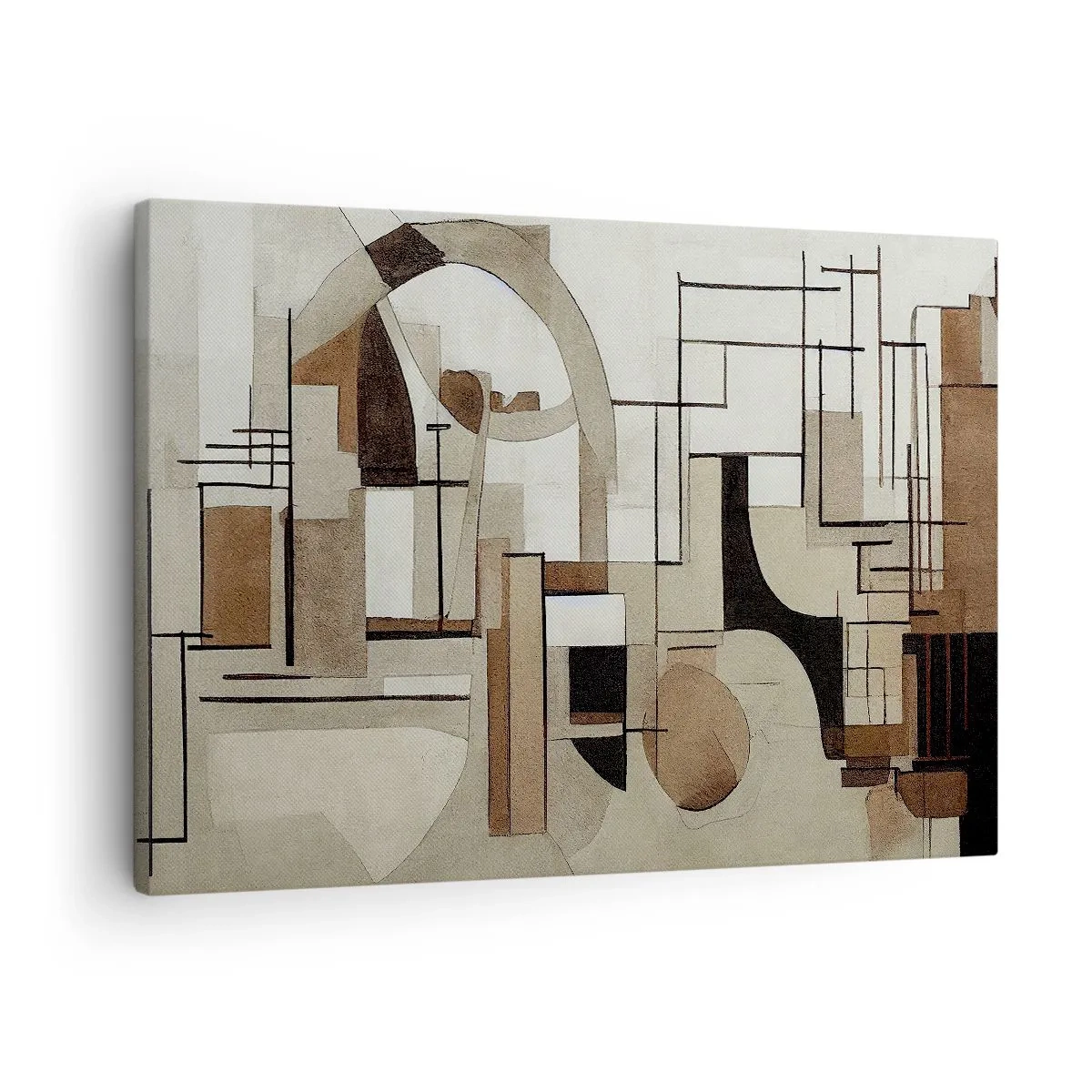 Lærredstryk - Billede på lærred - Arkitektonisk abstraktion i beige og brun - 70x50cm - Bybillede 2.0 - Moderne vægdekoration til stue og soveværelse ARTTOR