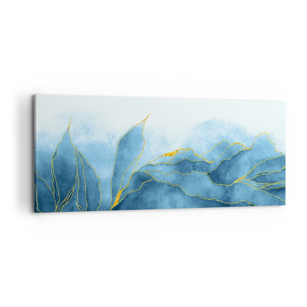 Lærredstryk - Billede på lærred - Blå i guld - 100x40 cm