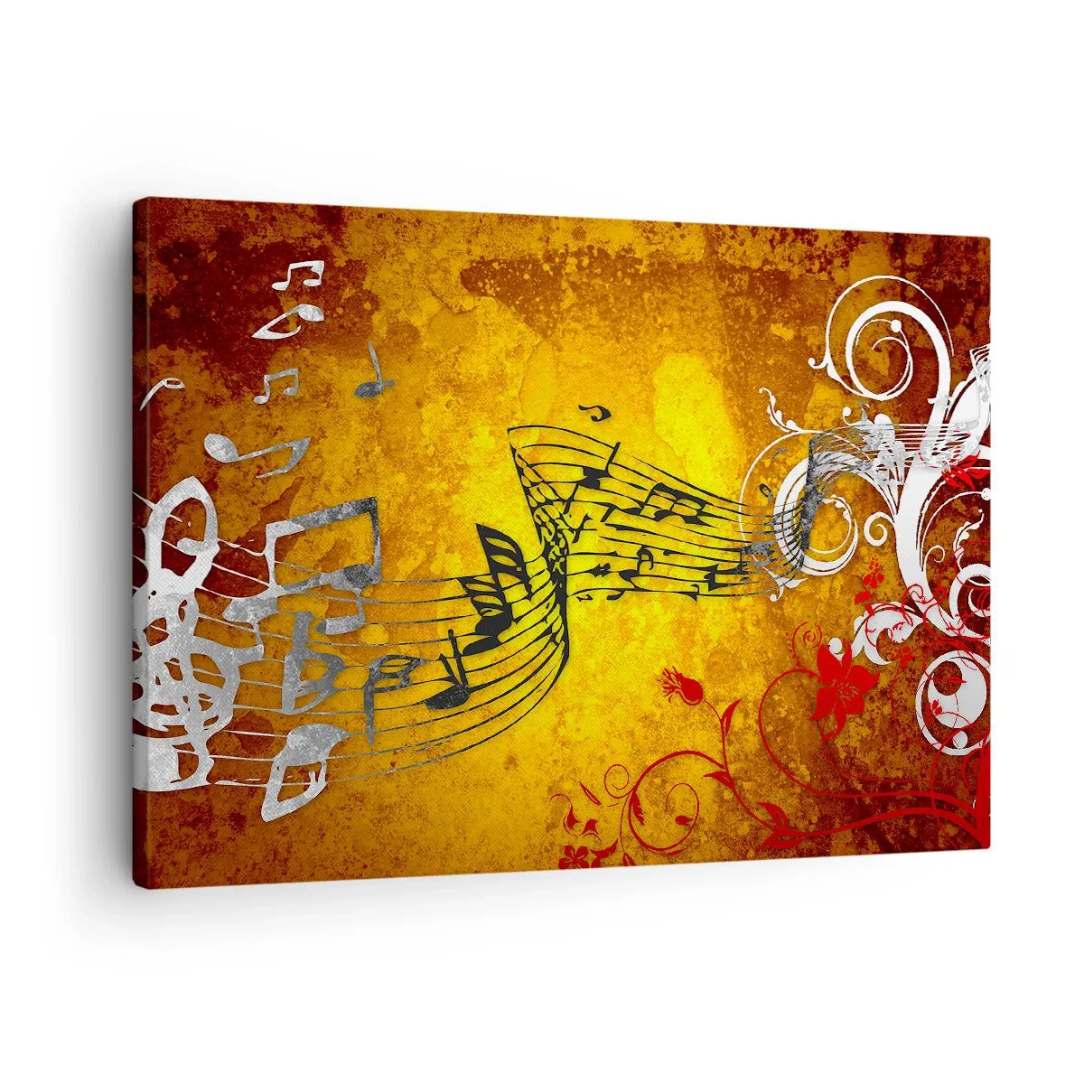 Lærredstryk - Billede på lærred - Abstrakte musikalske noter på en farverig baggrund med ornamenter - 70x50cm - Lad musikken spille - Moderne vægdekoration til stue og soveværelse ARTTOR