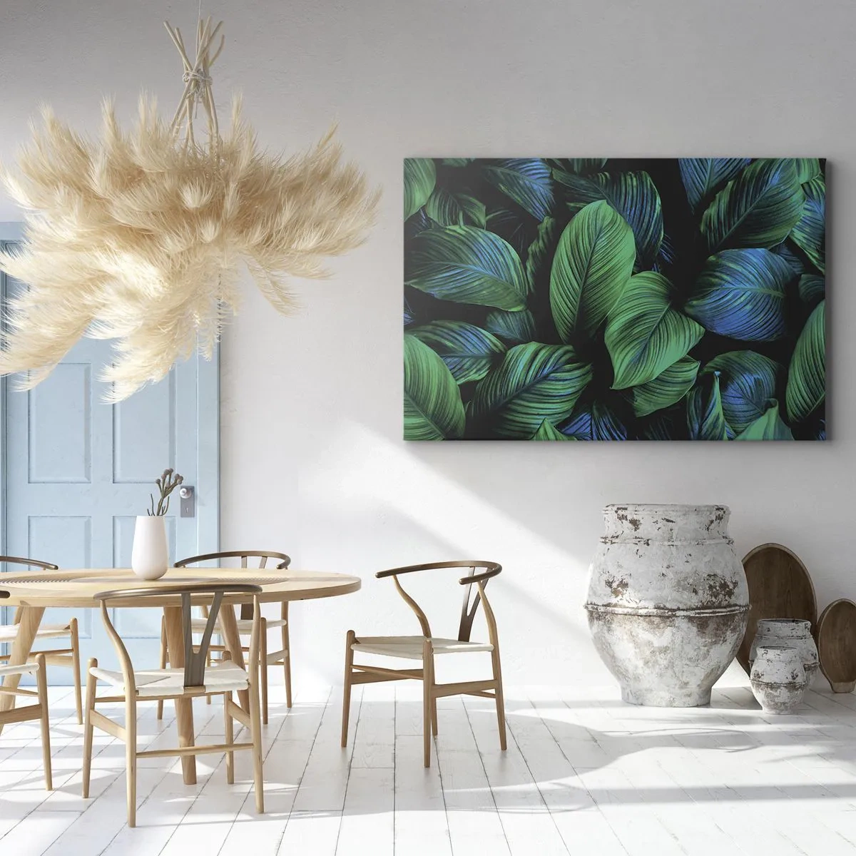 Lærredstryk - Billede på lærred - Grønne blade i minimalistisk stil - 70x50cm - I den grønne flok - Moderne vægdekoration til stue og soveværelse ARTTOR