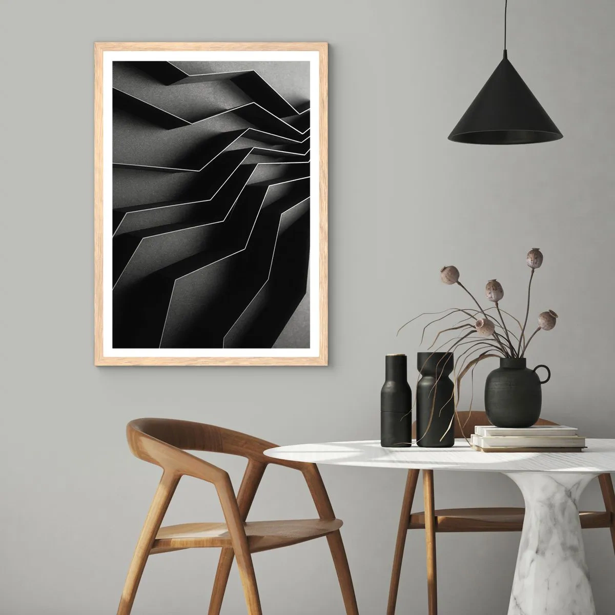 Plakat i ramme af lyst egetræ - Rumlig orden - 30x40 cm