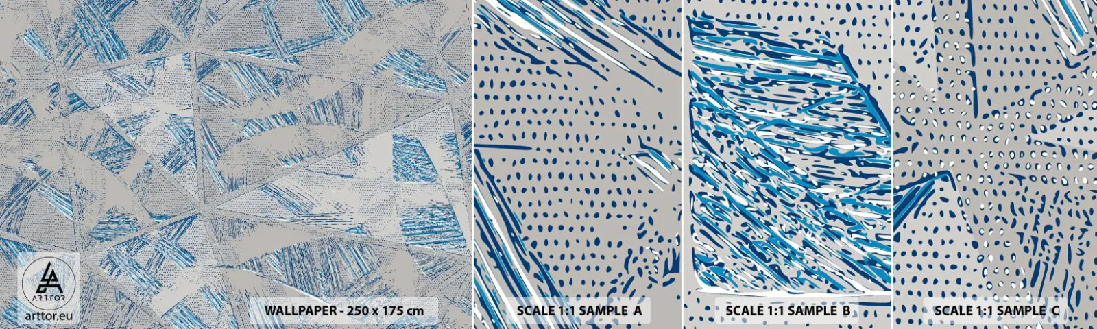 Fototapet Prøve Standard Eco - I en gråblå labyrint - Skriblerier, Lyse, Kaos - 100x30 cm