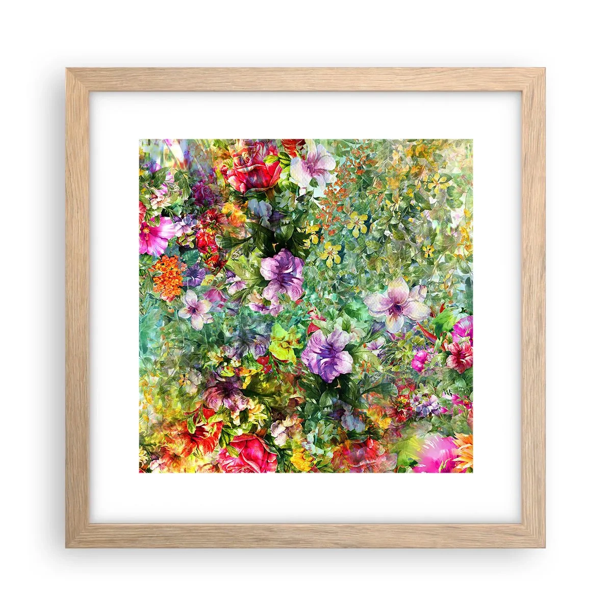 Plakat i ramme af lyst egetræ - Ind i blomsterne ved fortabelse - 30x30 cm