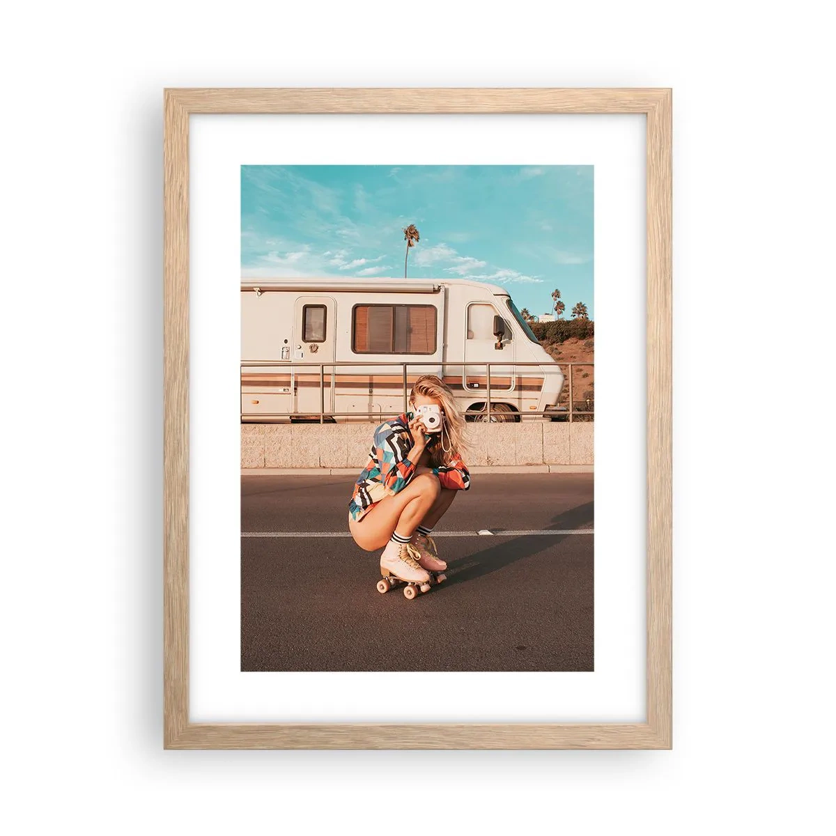 Plakat i ramme af lyst egetræ - Smil, tak! - 30x40 cm