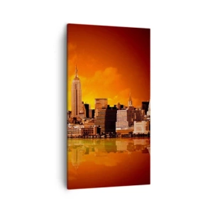 Lærredstryk - Billede på lærred - Storbypanorama i gult og brunt - 45x80 cm