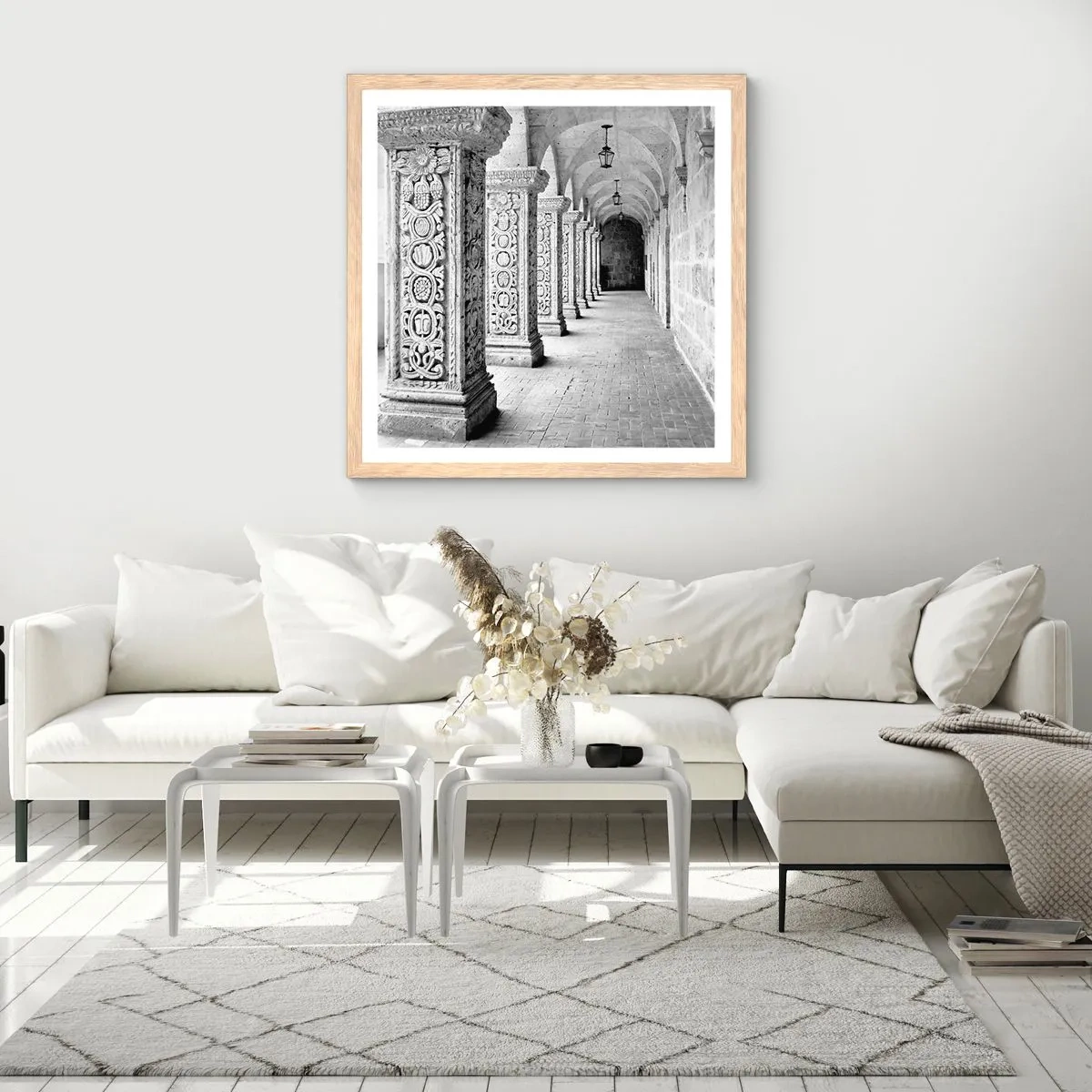 Plakat i ramme af lyst egetræ - Og hvor går det hen...? - 60x60 cm