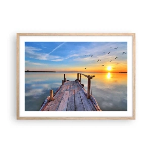 Plakat i ramme af lyst egetræ - Går fremad mod solen - 70x50 cm