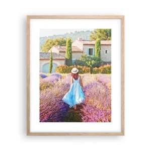 Plakat i ramme af lyst egetræ - Lavendel pige - 40x50 cm
