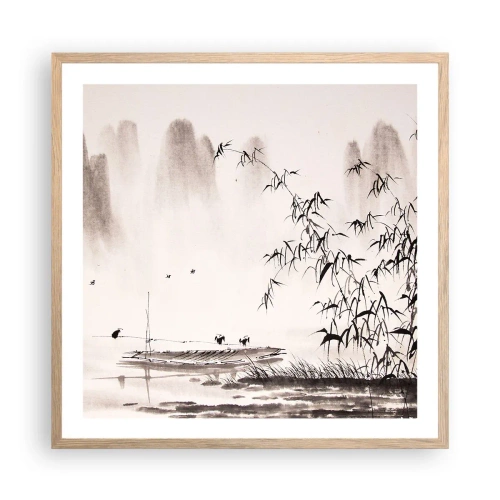 Plakat i ramme af lyst egetræ - Stilhed i rismarkerne - 60x60 cm