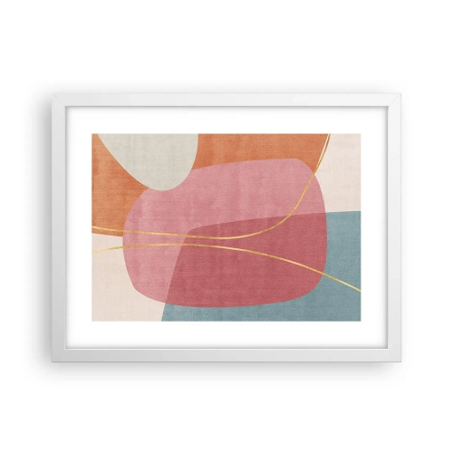 Plakat i hvid ramme - Pastelkomposition med guldtråd - 40x30 cm