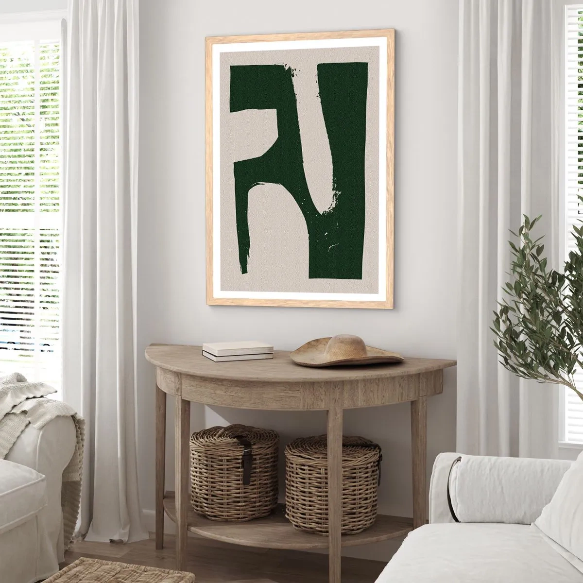 Plakat i ramme af lyst egetræ - Bugter af hvidt - 70x100 cm