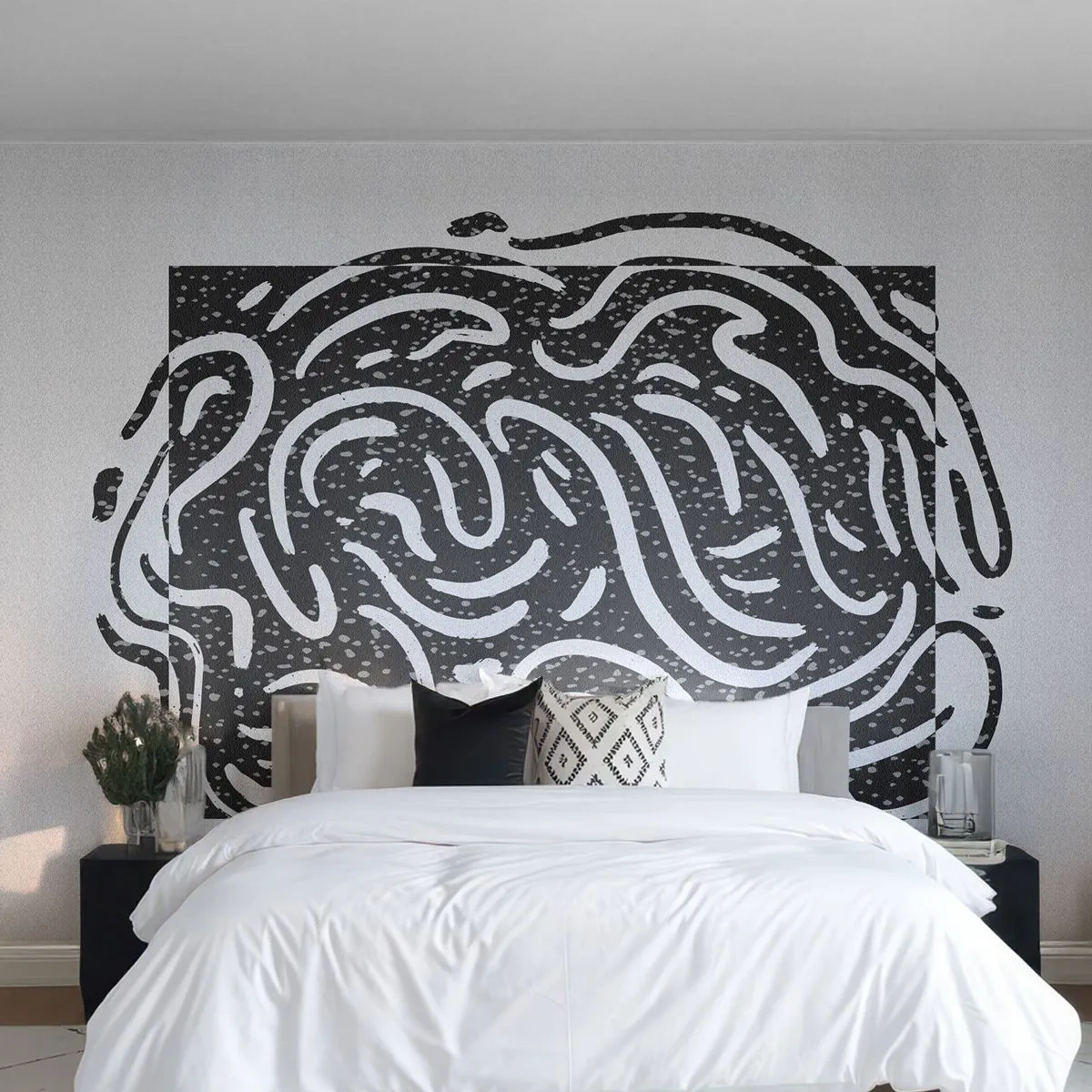 Fototapet Standard Eco - Abstraktion: en dans af glæde - Boho, Sort og hvid, Minimalisme - 350x256 cm