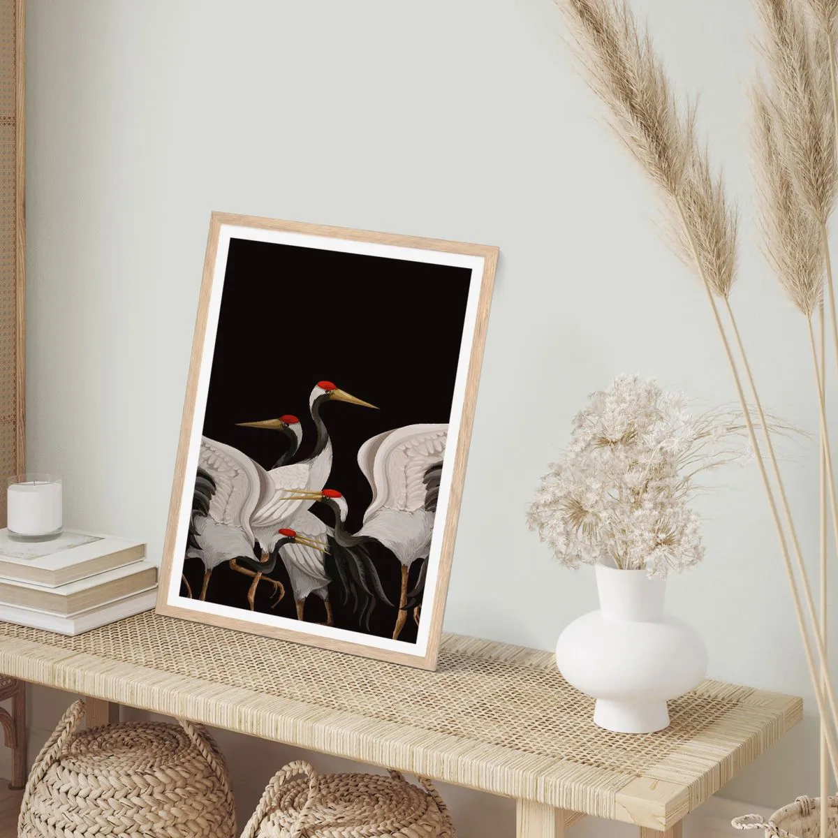 Plakat i ramme af lyst egetræ - Fugle anliggender - 70x100 cm