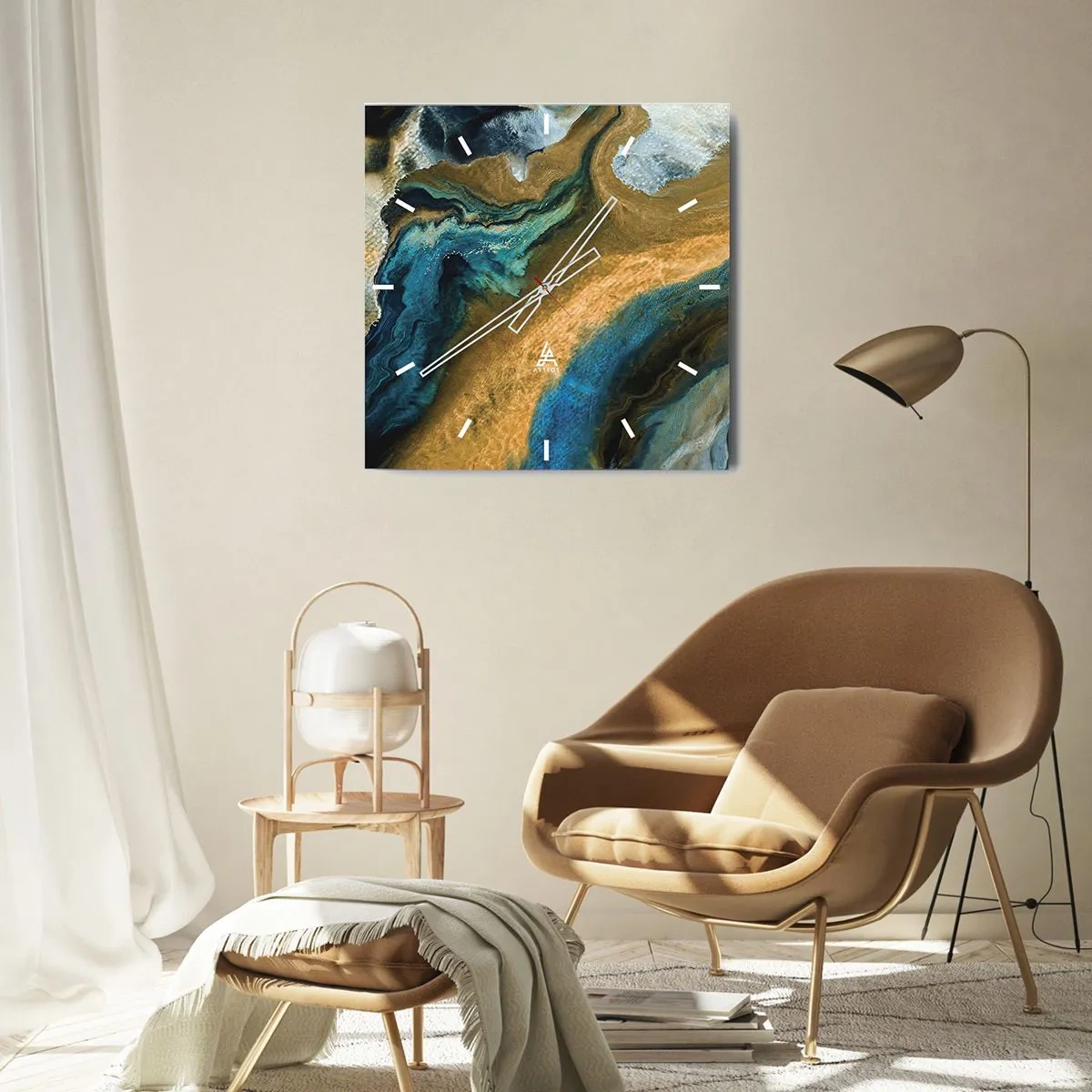 Vægur, Uret - Blå - gul - gensidig indflydelse - 30x30 cm