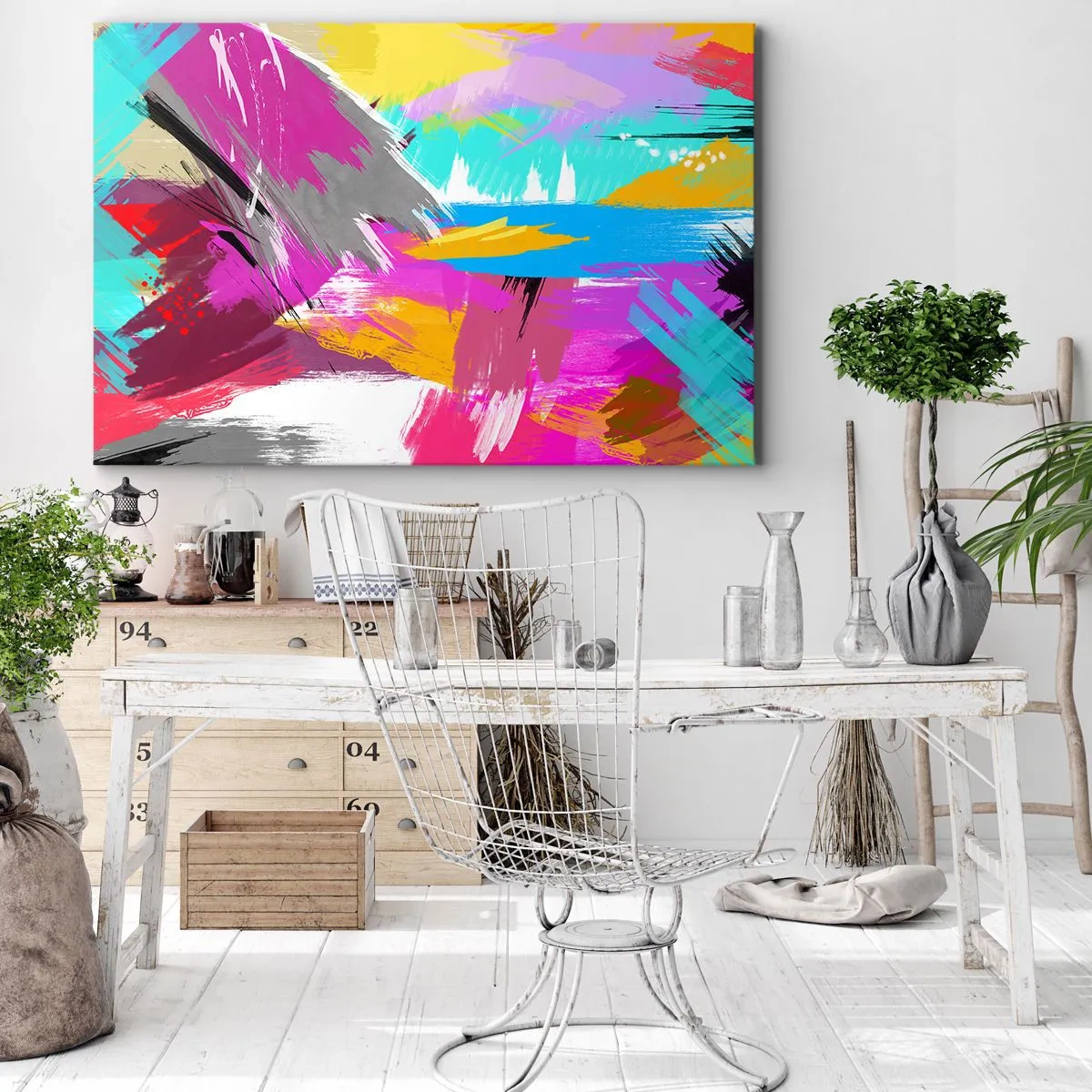 Lærredstryk - Billede på lærred - Dynamisk abstraktion i intense farver - 70x50cm - Strejf, strejf, strejf endnu engang - Moderne vægdekoration til stue og soveværelse ARTTOR