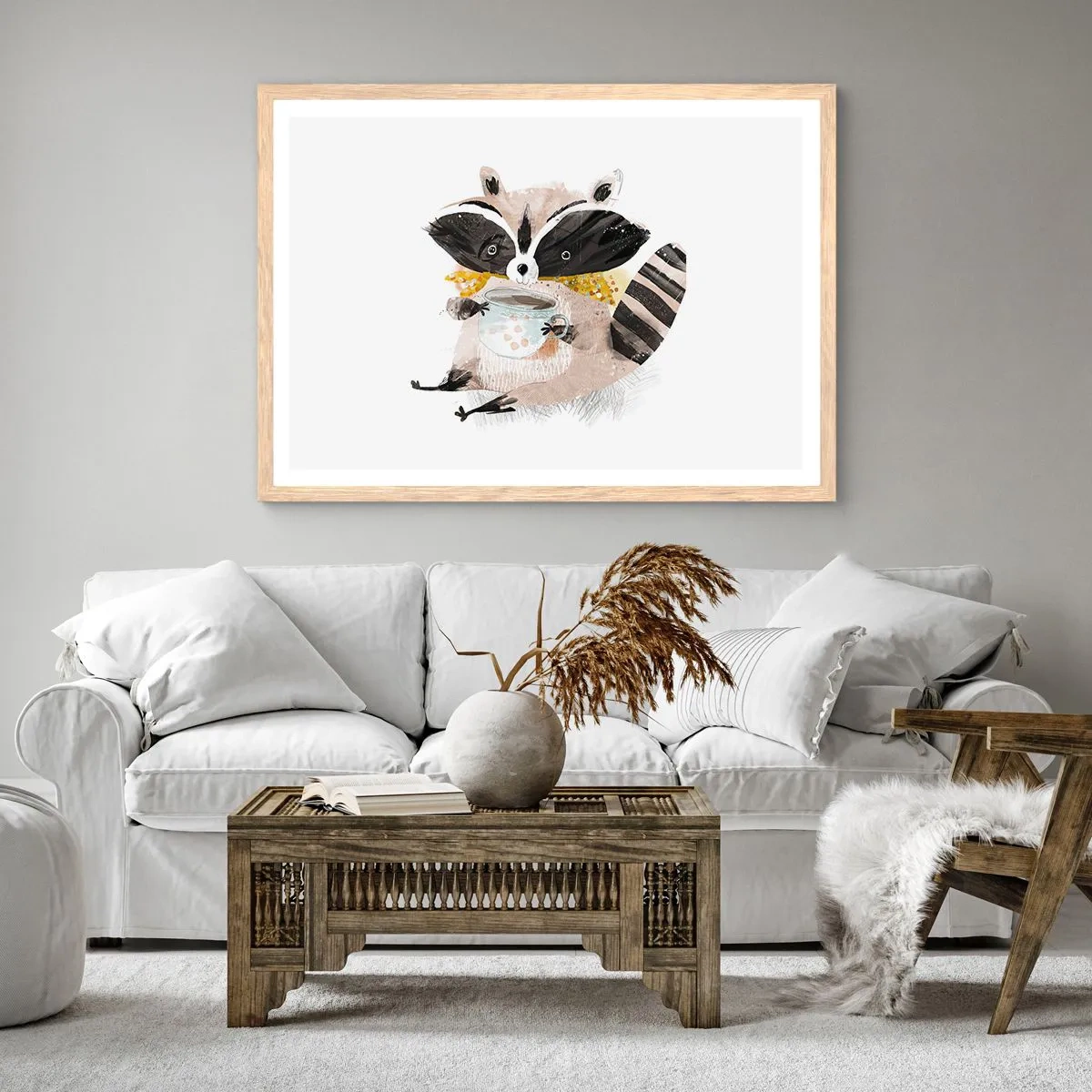 Plakat i ramme af lyst egetræ - Min ven vaskebjørnen - 40x30 cm