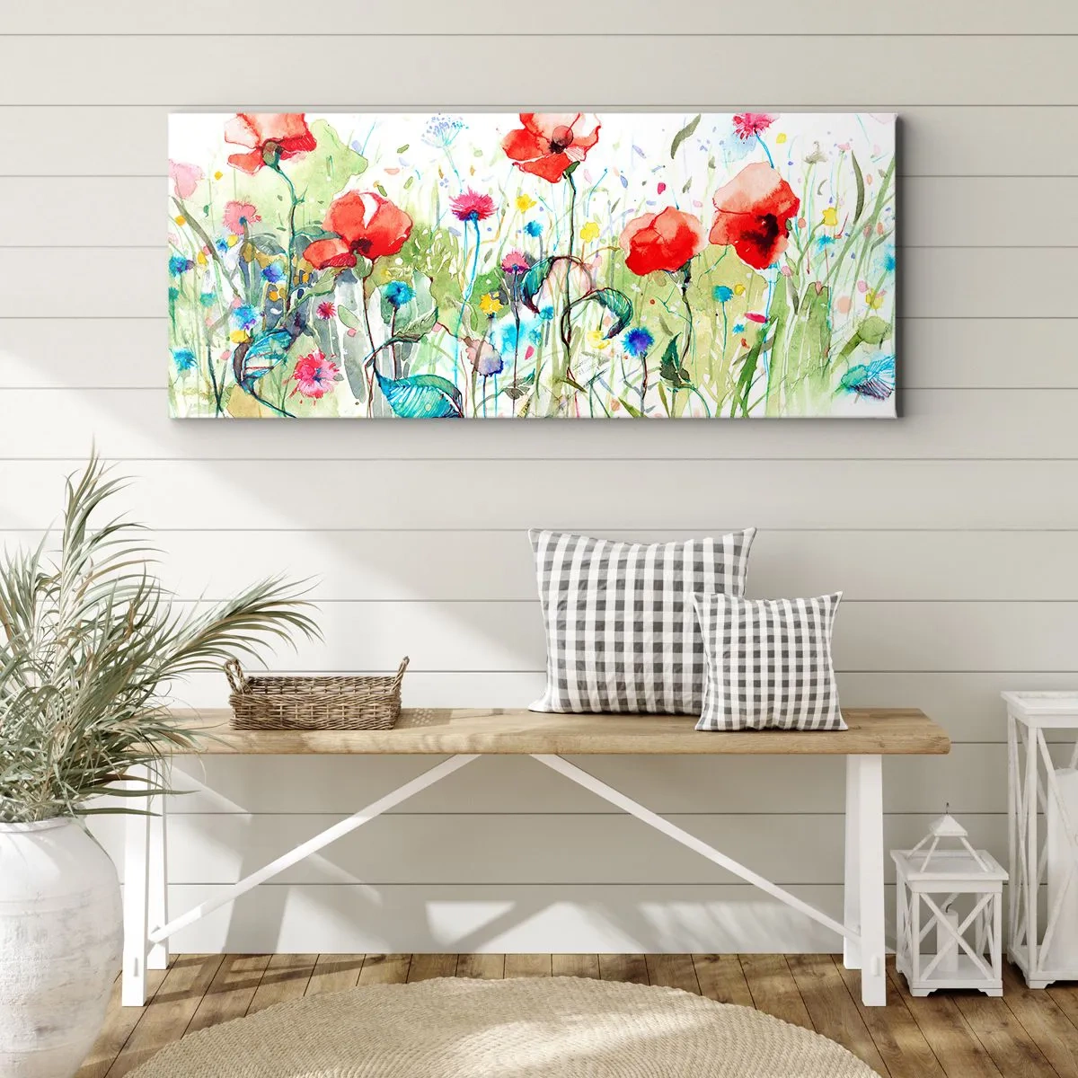 Lærredstryk - Billede på lærred - En blomstrende eng i maj - 120x50 cm