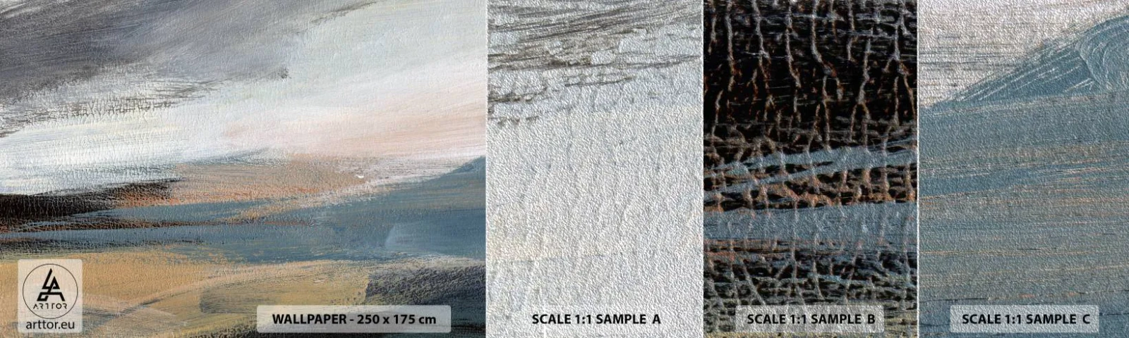 Prøve Fototapet Premium Sand - Abstraktion: nordligt landskab - Stykke, Abstraktion, Minimalisme - 100x30 cm