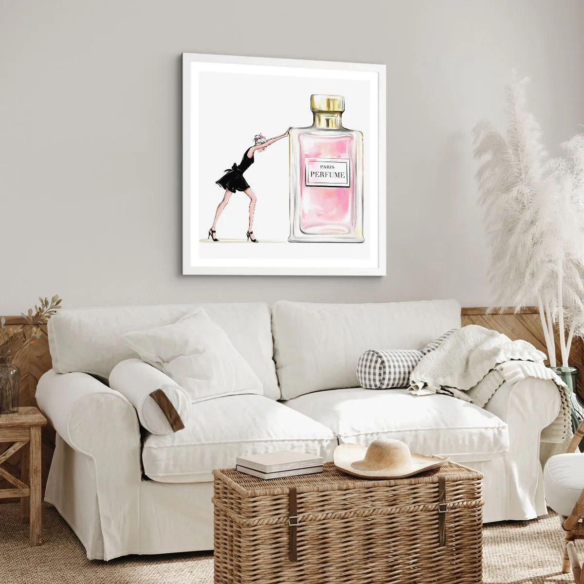 Plakat i hvid ramme - Essensen af kvindelighed - 50x50 cm