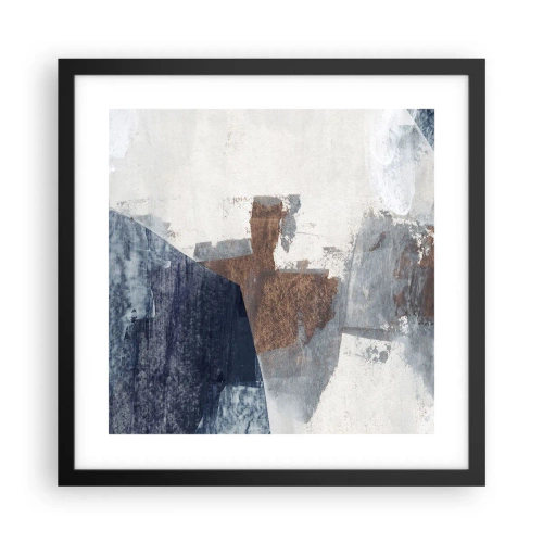 Plakat i sort ramme - Blåbrune former - 40x40 cm