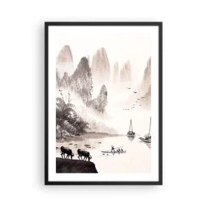 Plakat i sort ramme - Kinesisk landskab i traditionel stil - 50x70cm - Østens eksotiske hverdag - Moderne vægdekoration til stue og soveværelse ARTTOR