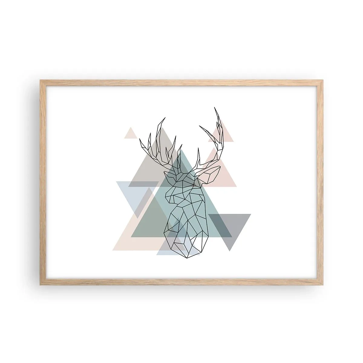 Plakat i ramme af lyst egetræ - I en geometrisk skov - 70x50 cm