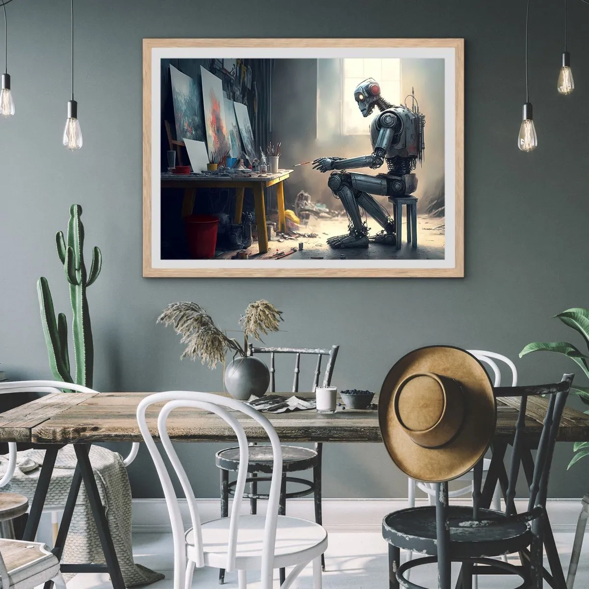 Plakat i ramme af lyst egetræ - Den skabende handling - 50x40 cm