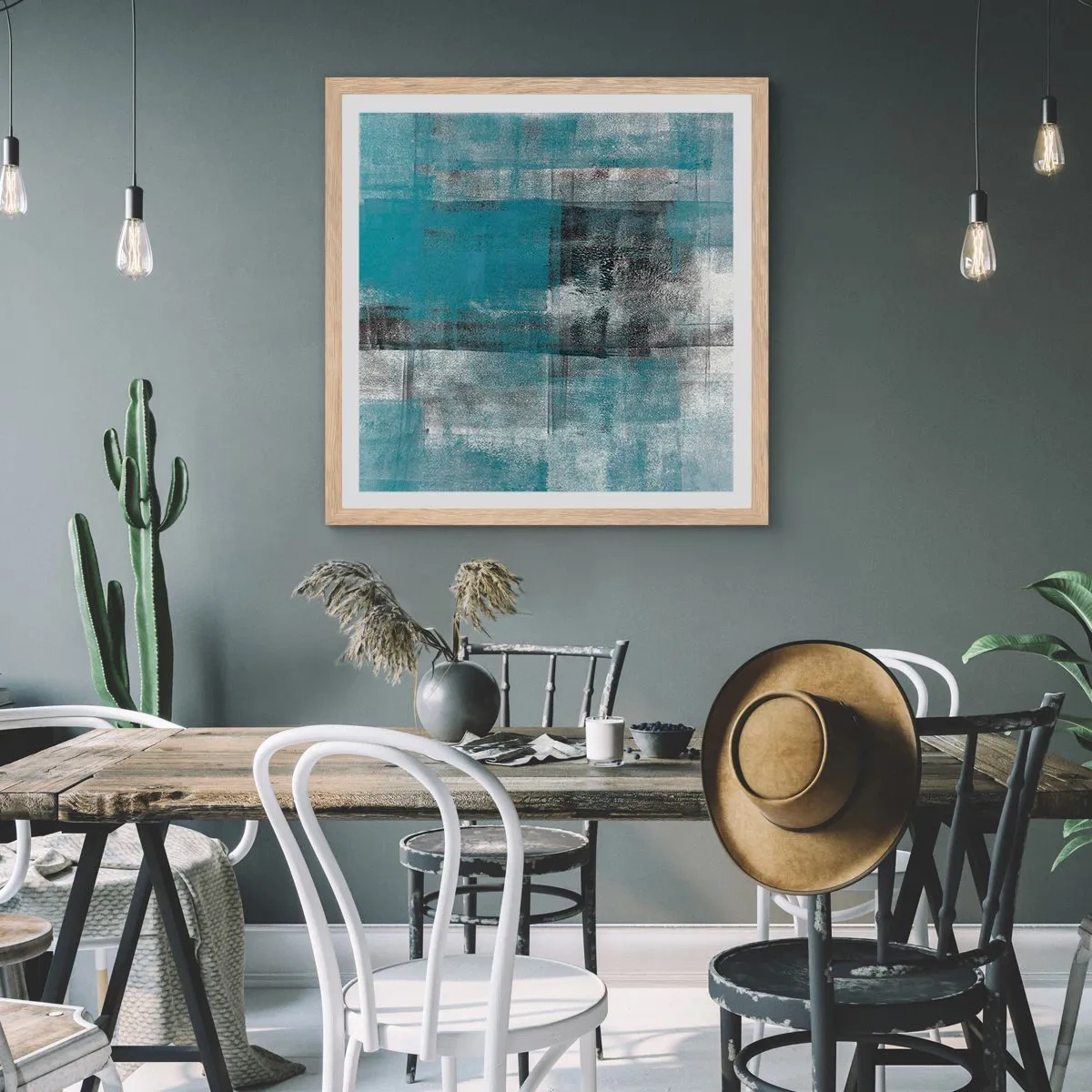 Plakat i ramme af lyst egetræ - Vand og luft - 60x60 cm