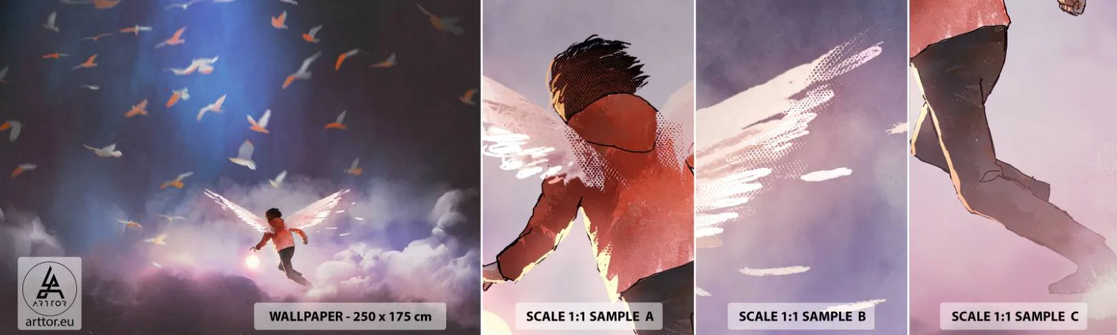 Prøve Fototapet Selvklæbende Deluxe Sticker - Det kræver fantasi og mod - Abstraktion, Fantasi, Icarus - 100x30 cm