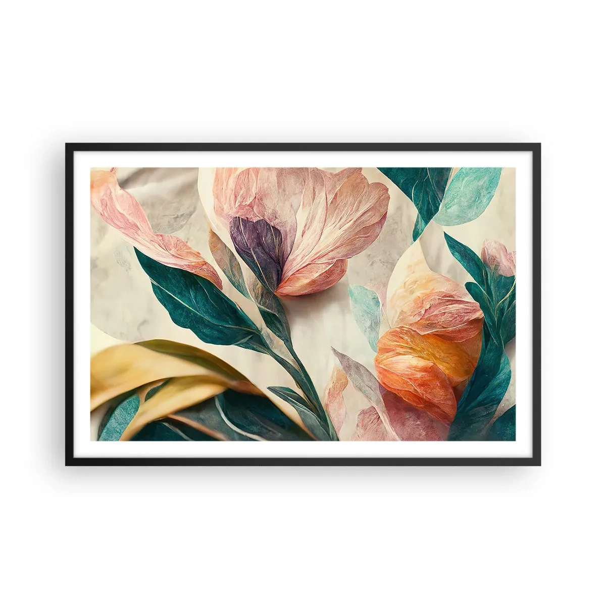 Plakat i sort ramme - Blomster på de sydlige øer - 91x61 cm