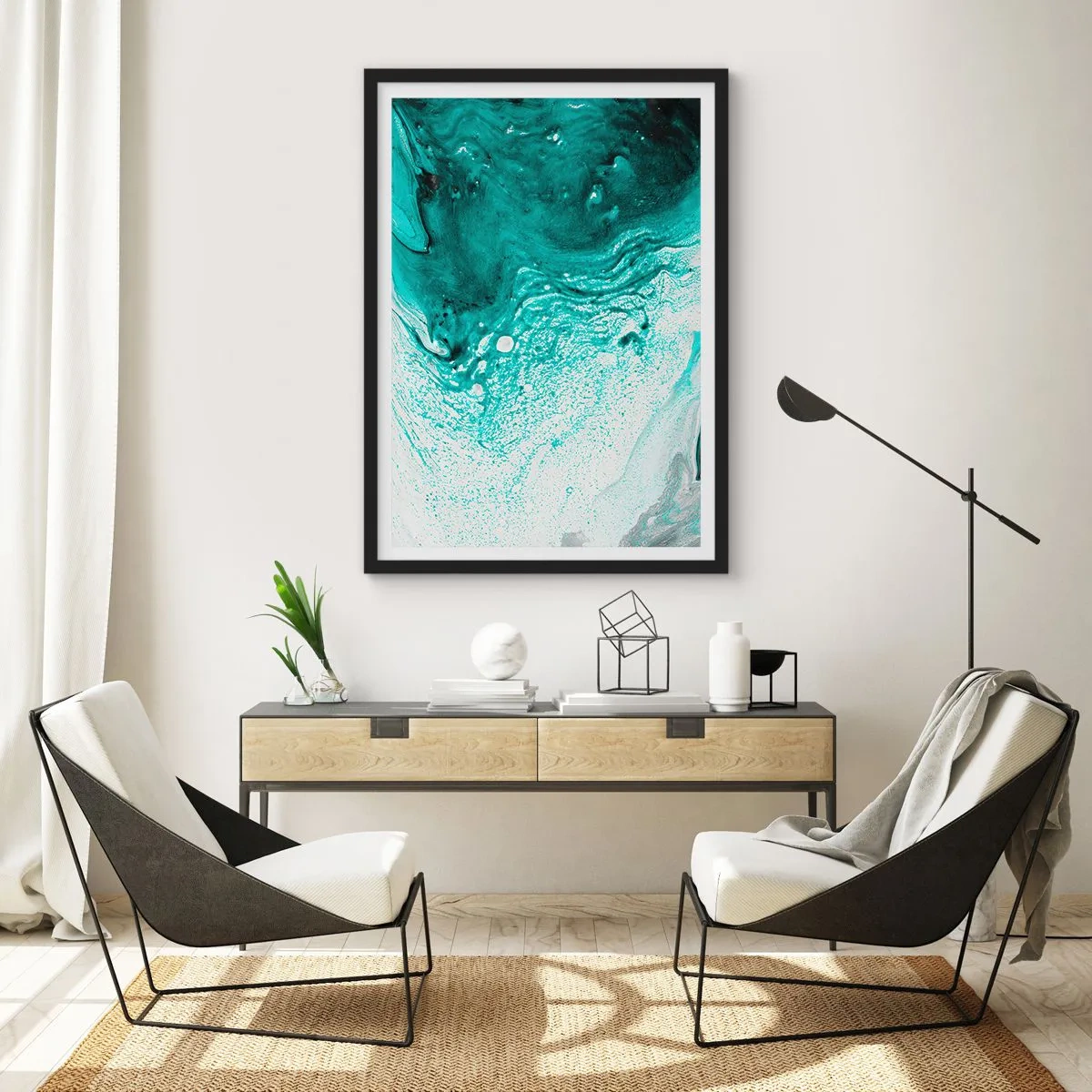 Plakat i sort ramme - Opløses i hvidt og turkis - 40x50 cm