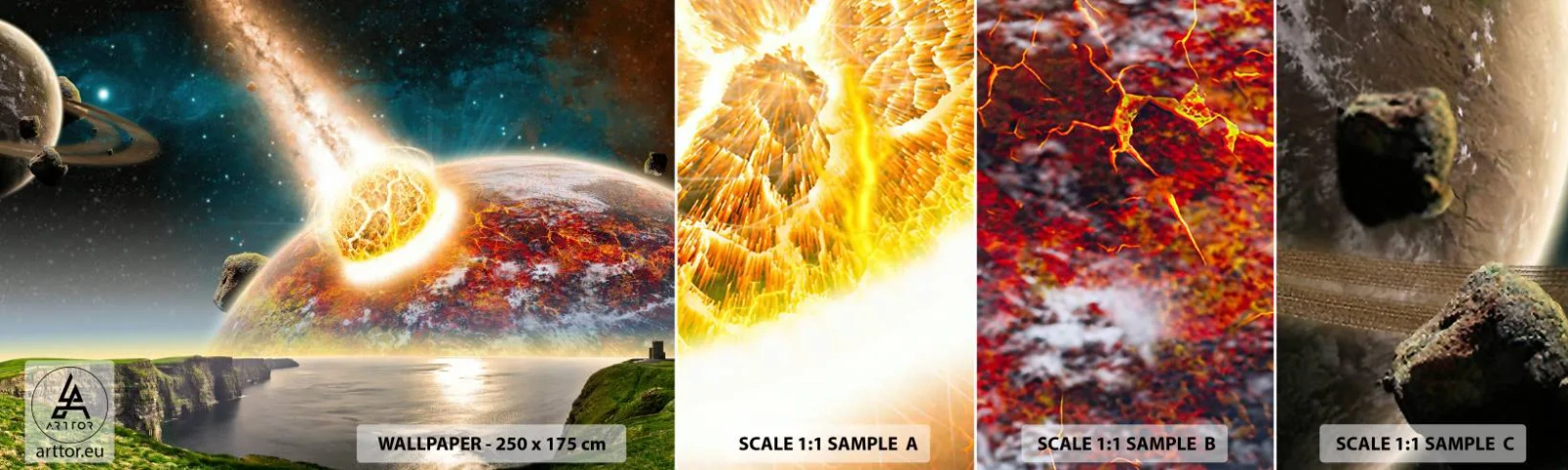 Prøve Fototapet Selvklæbende Deluxe Sticker - Kosmisk drama - Abstraktion, Landskab, Kosmos - 100x30 cm