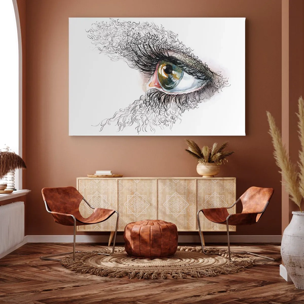 Lærredstryk - Billede på lærred - Et kunstnerisk øje med en gulgrøn iris og indviklede detaljer. - 70x50cm - Se direkte ind i sjælen - Moderne vægdekoration til stue og soveværelse ARTTOR