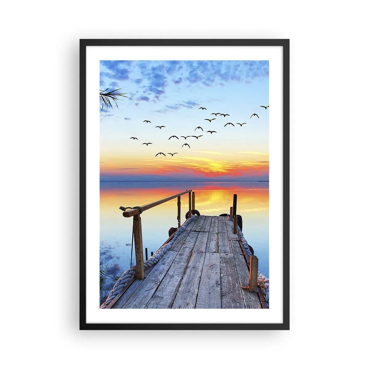 Plakat i sort ramme - Søbroen ved solnedgang - 50x70cm - Tid til at tage tilbage... - Moderne vægdekoration til stue og soveværelse ARTTOR