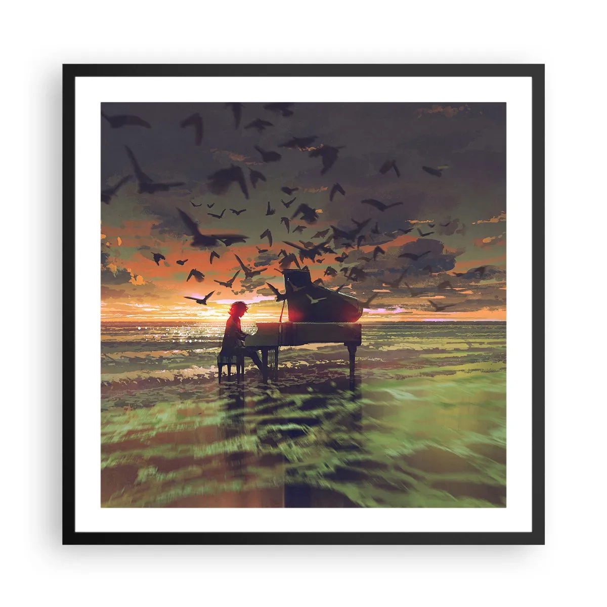 Plakat i sort ramme - Koncert for klaver og bølger - 60x60 cm