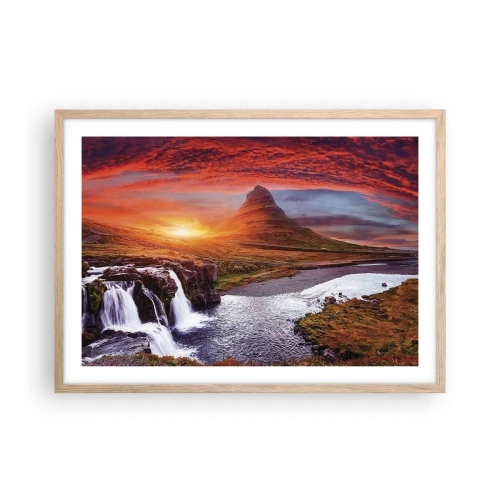 Plakat i ramme af lyst egetræ - En udsigt over Midgård - 70x50 cm