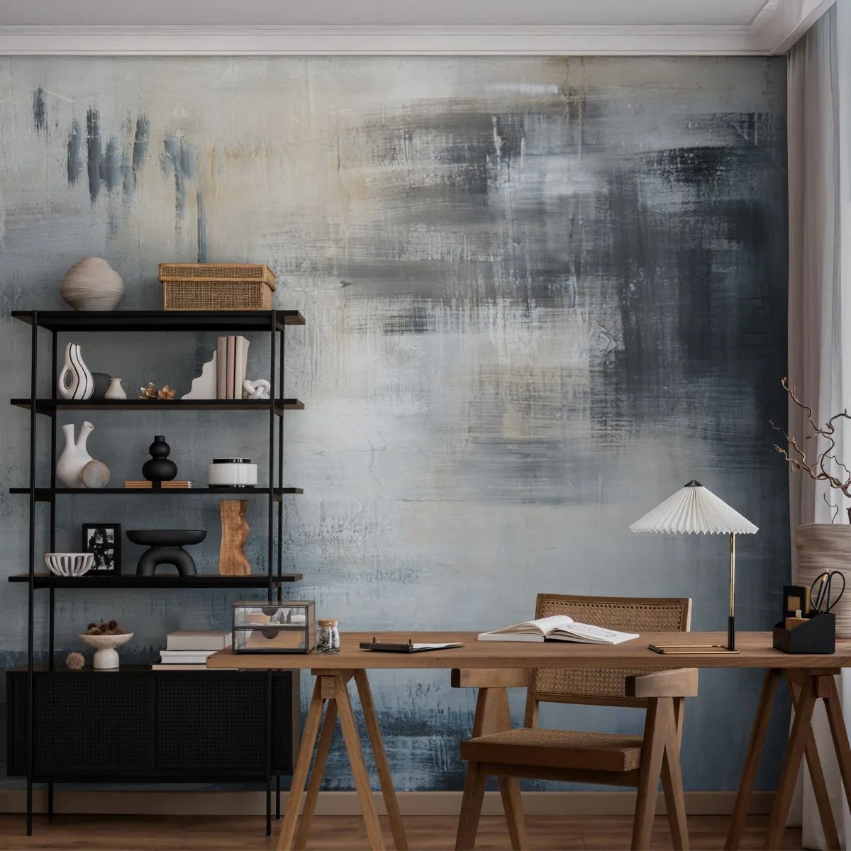 Fototapet Premium Canvas - Bag et slør af blåt - Stykke, Abstraktion, Industriel - 450x315 cm