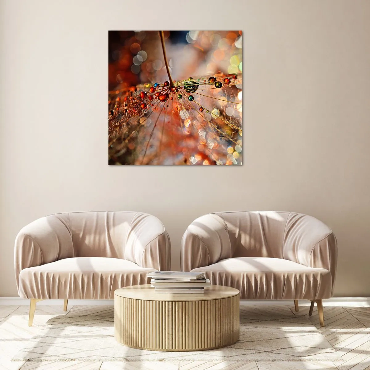 Billede på glas - Trådet på et edderkoppespind - 40x40 cm